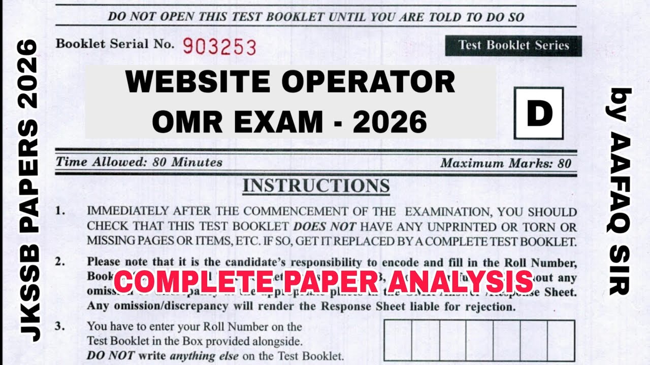 JKSSB OMR PAPER 2026 - FULL EXAM ANALYSIS - NEW PATTERN - WEBSITE OPERATOR 2026 EXAM - AAFAQ SIR 
