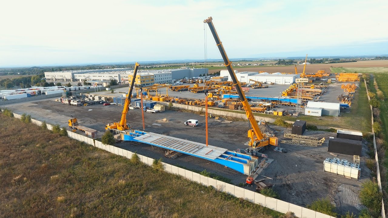 Přeprava a montáž dílů mostu /nadměrný náklad & jeřáb/heavy transport & crane/Schwertransport & Kran
