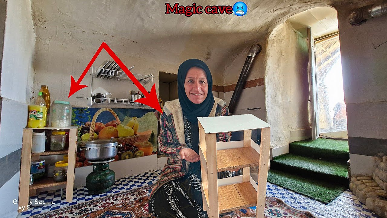 Winter Survival Versus Art: A Cavewoman's Handmade Cabinet in a Magical Cave😲