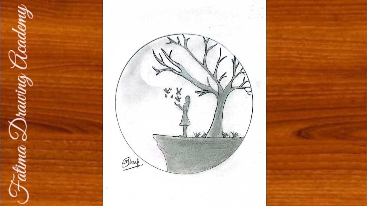 Moonlight Tree Drawing ✨ Easy Pencil Sketch Scenery | Calm Art Tutorial