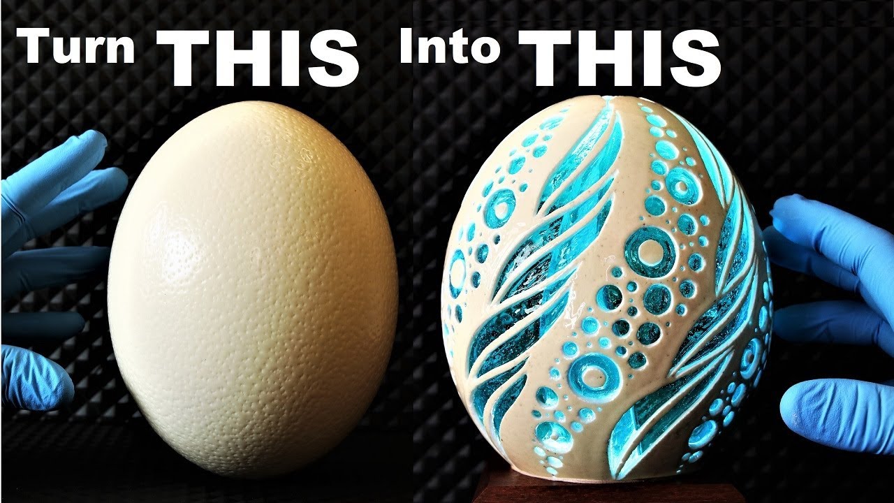 I Carve an Ostrich Egg filled with Resin (and it glows)