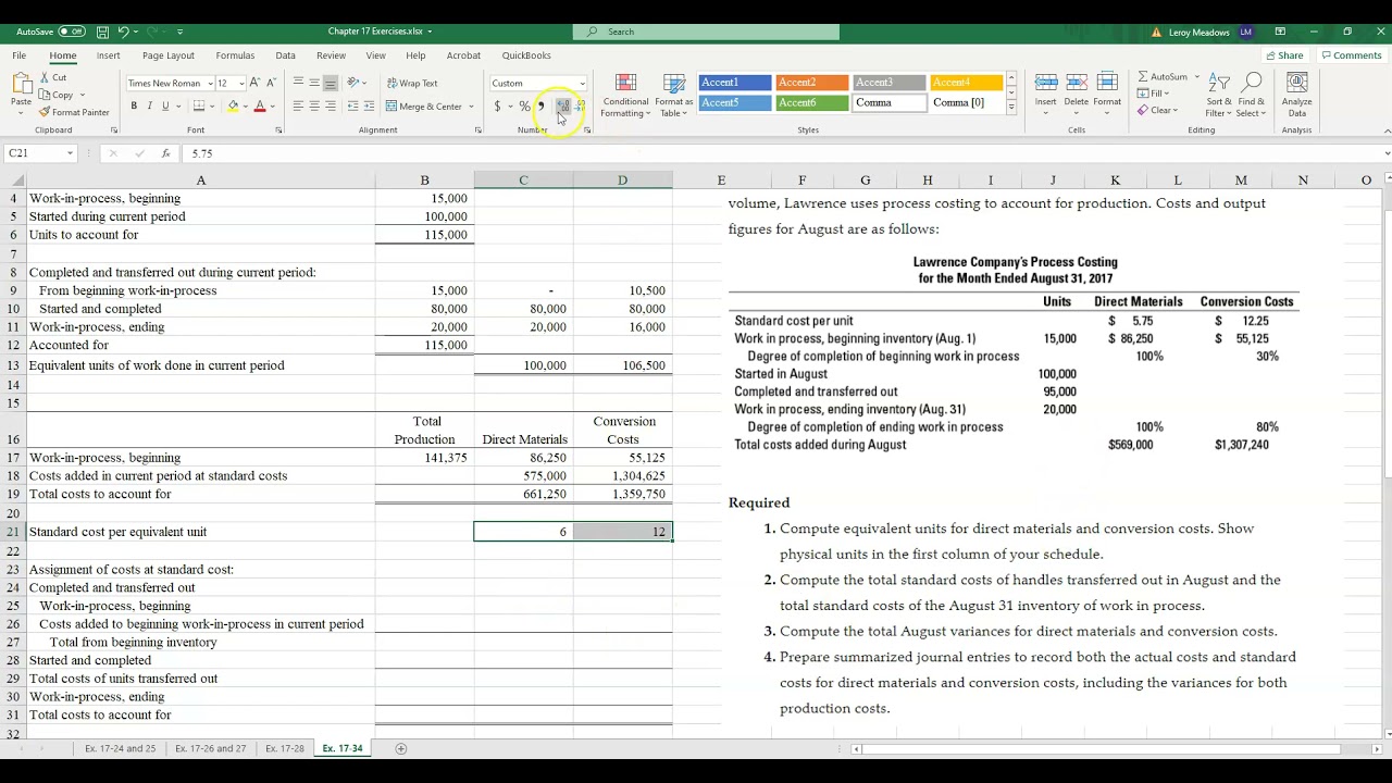 Process Costing Example 4 Standard Costs