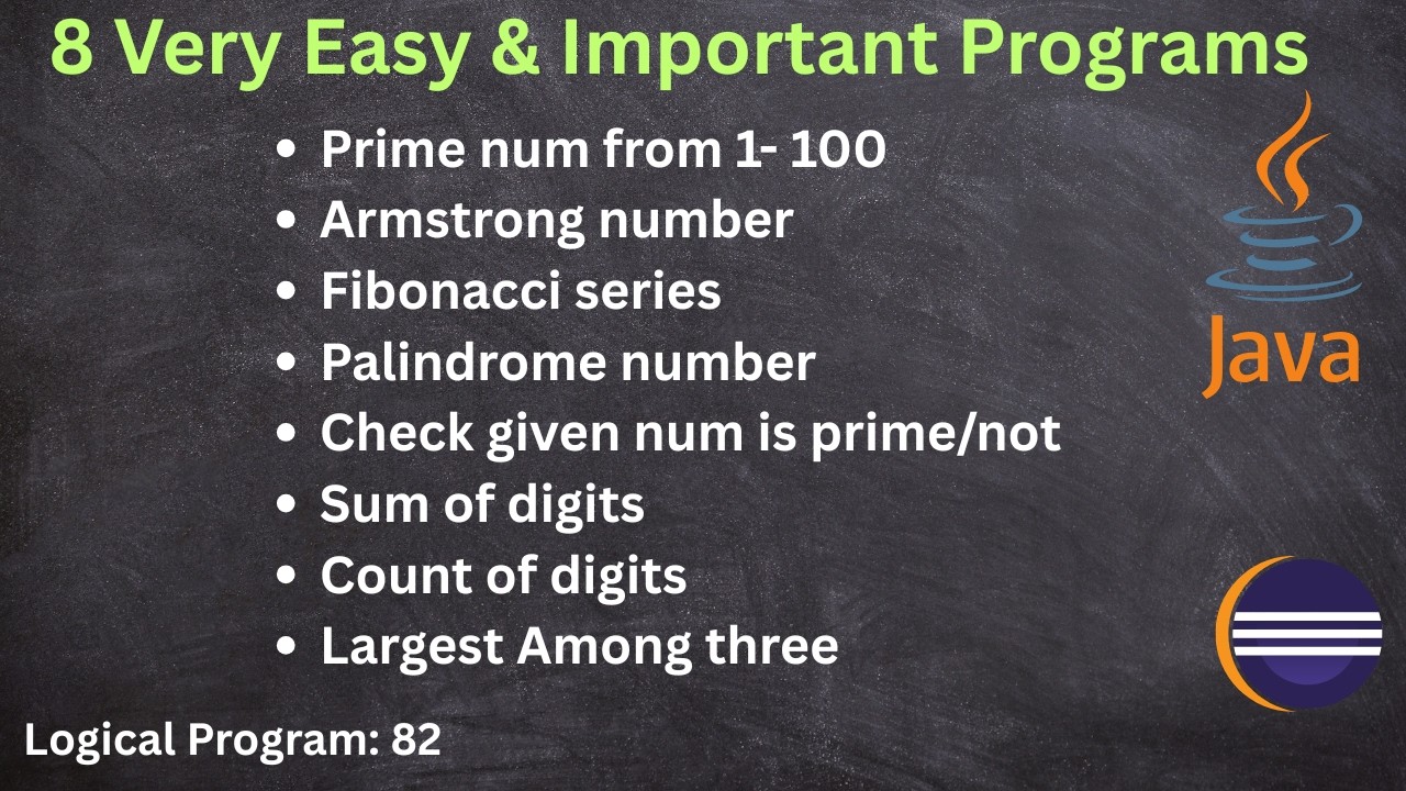 8 Basic Logical Programs Explained | Palindrome, Armstrong, Prime, Fibonacci | Java for Beginners |