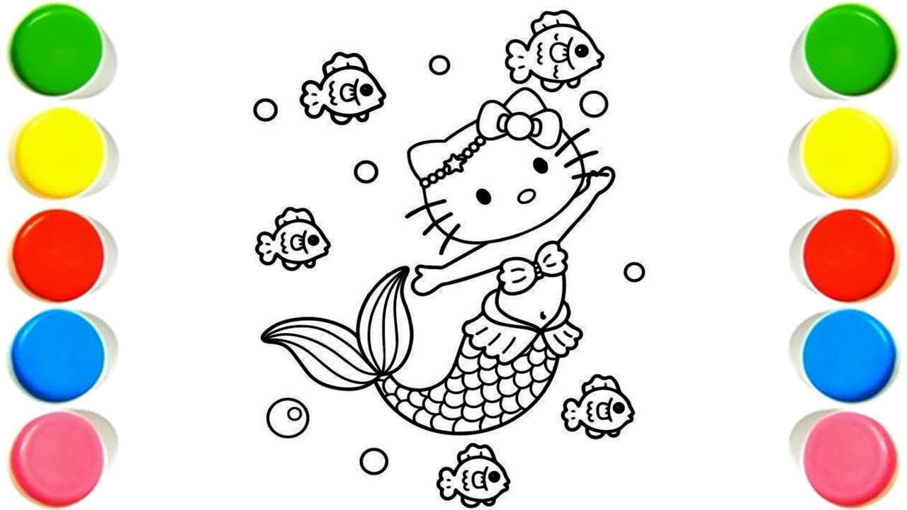 Cute Hello Kitty Mermaid Drawing, Painting & Coloring for Kids, Toddlers, Let's Draw Together