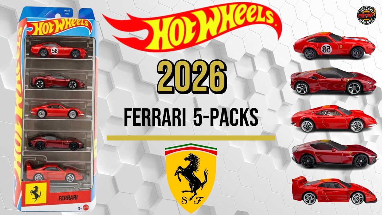 FIRST LOOK: 2026 Hot Wheels Ferrari 5-Pack | F40 Competizione, SF90 Stradale, 12Cilindri, Dino, 365