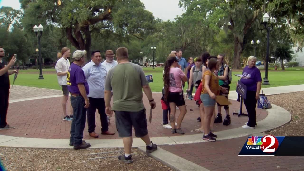 Nikki Fried stands with abortion rights advocates in downtown Orlando