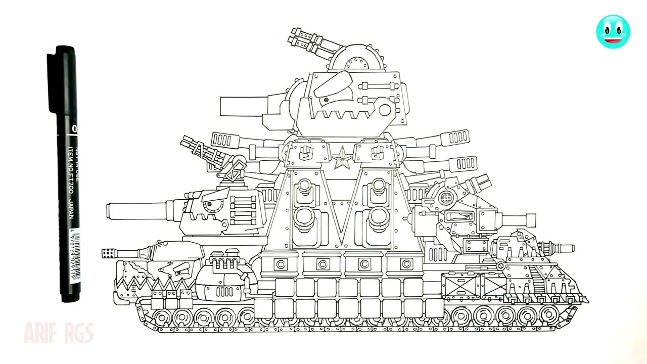 How To Draw Cartoon Tank Hybrid KV-44M, KV-6, KV-54, Fijeron | HomeAnimations - Cartoons About Tanks