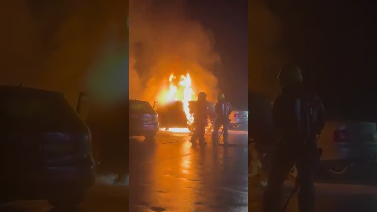 Man springt uit brandende auto #112 #druten
