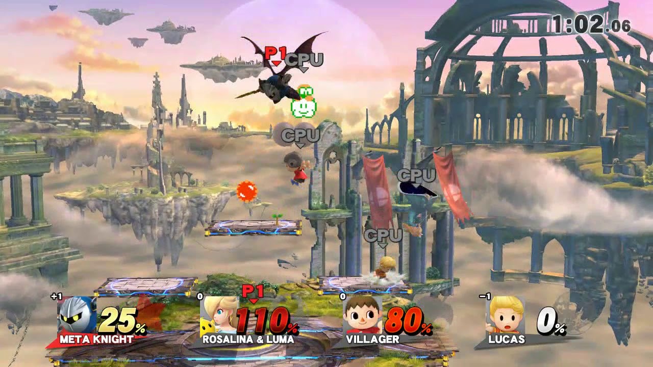 Wii U - Super Smash Bros for Wii U - Battlefield - Meta Knight, Rosalina & Luma, Villager, Lucas