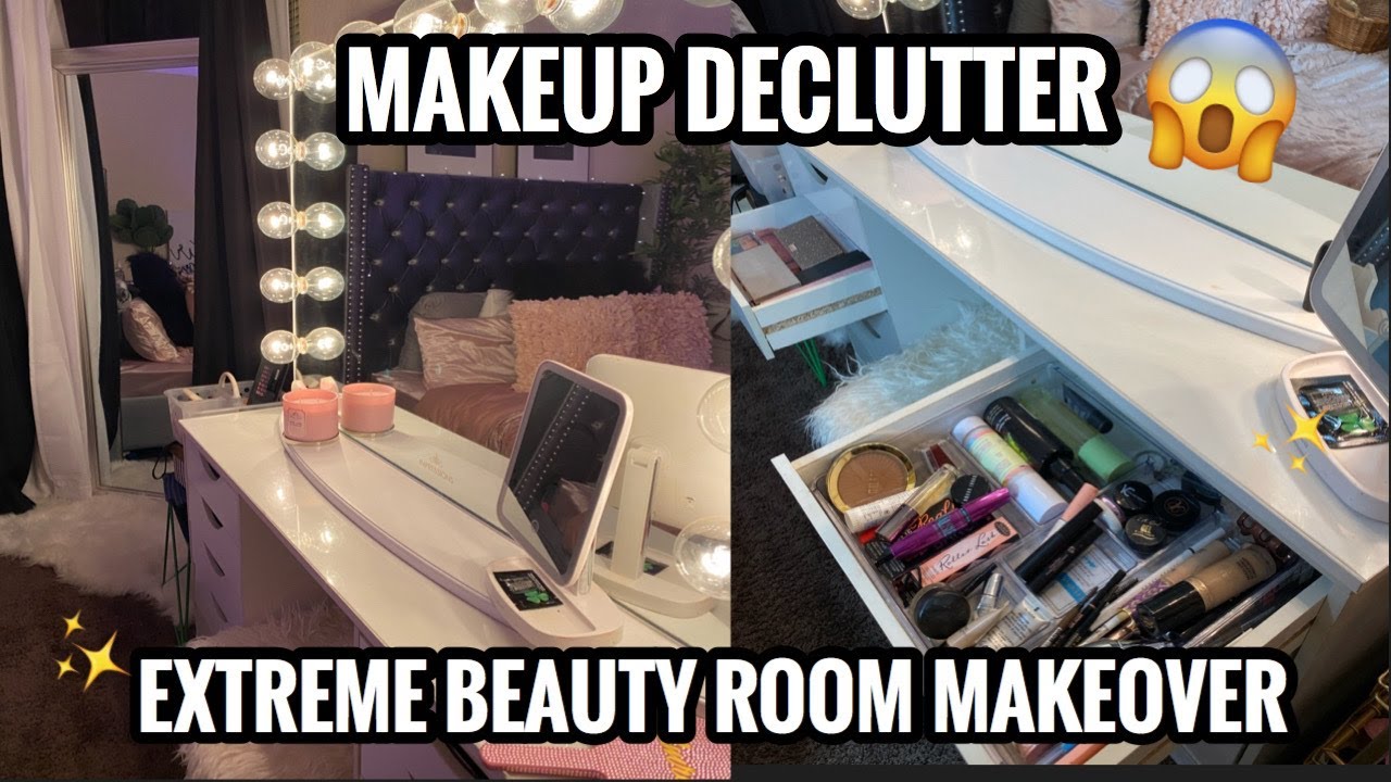 EXTREME MAKEUP DECLUTTER ! CLEANING & ORGANIZING MY ENTIRE MAKEUP COLLECTION + TOUR *before & after*