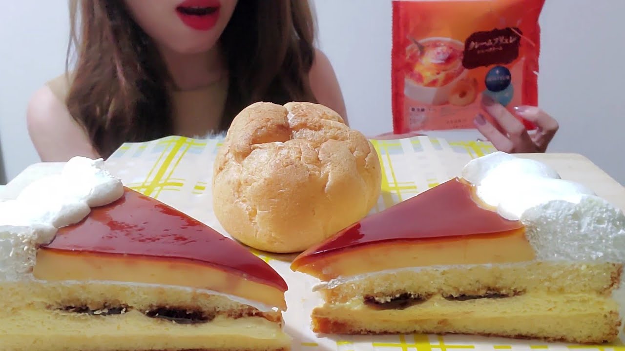 ASMR 咀嚼音|濃厚プリンショートケーキ、クレームブリュレシュークリーム🍮Rich Custard Pudding Shortcake,Crème Brûlée Cream Puff,mukbang