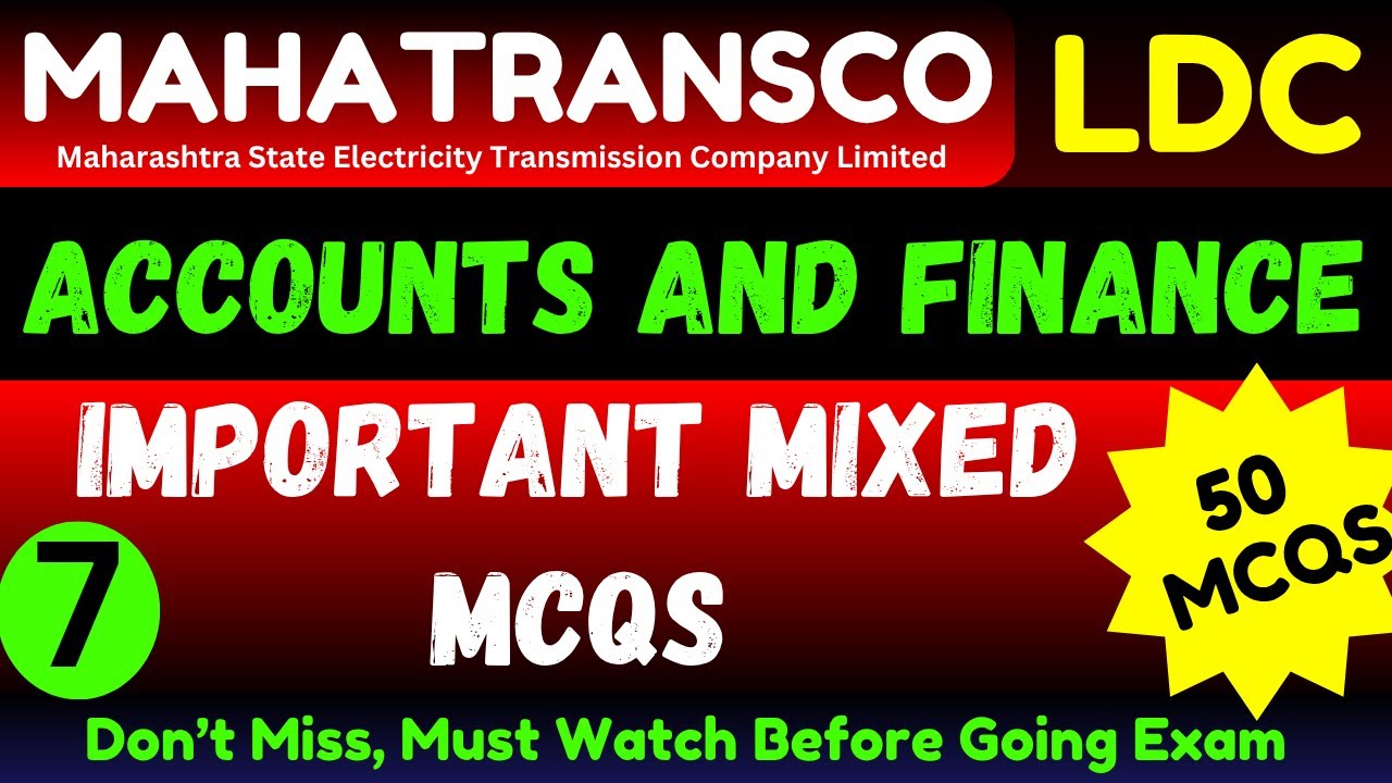 50 Important Account and Finance MCQS | Mahatransco LDC Mock Test Accounts | Mahatransco ldc Account