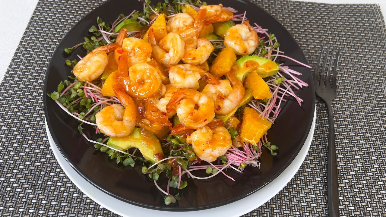 Как приготовить вкусные креветки за 5 минут Салат из креветок с идеальным соусом ASMR