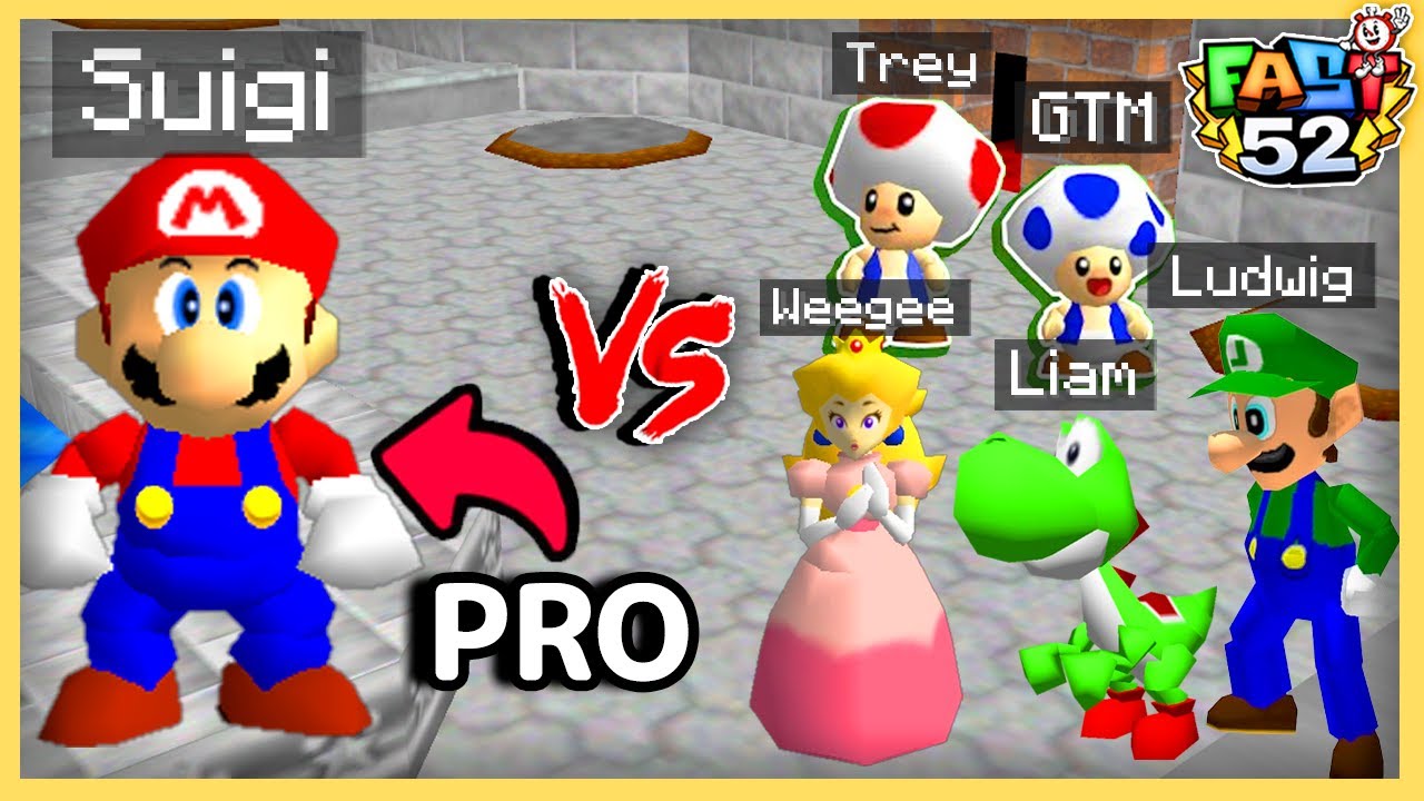Suigi & Squeex vs Ludwig, GTM, Liam, Treybordo, Weegee (1v5) in Super Mario 64