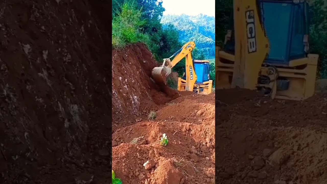 JCB backhoe loader work in new road cutting and mantinance
