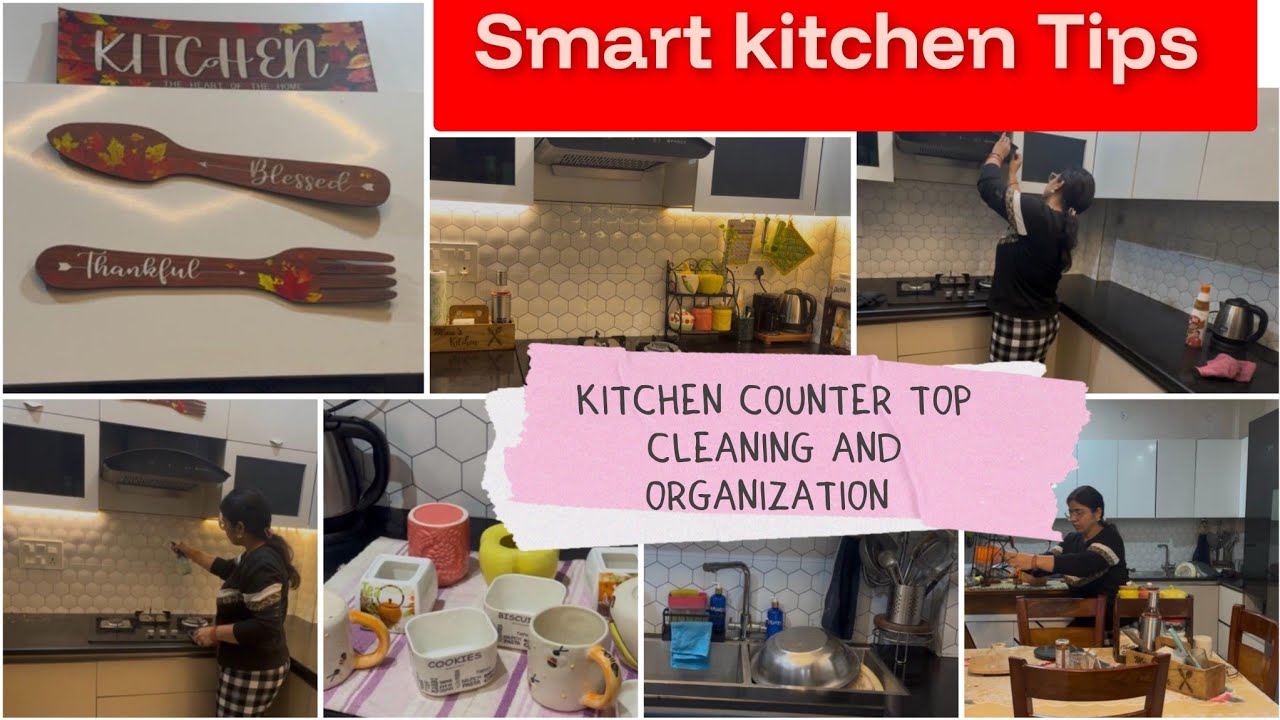 Smart  kitchen tips- पुराने सामान से किचन का नया look/kitchen countertop cleaning and organisation 