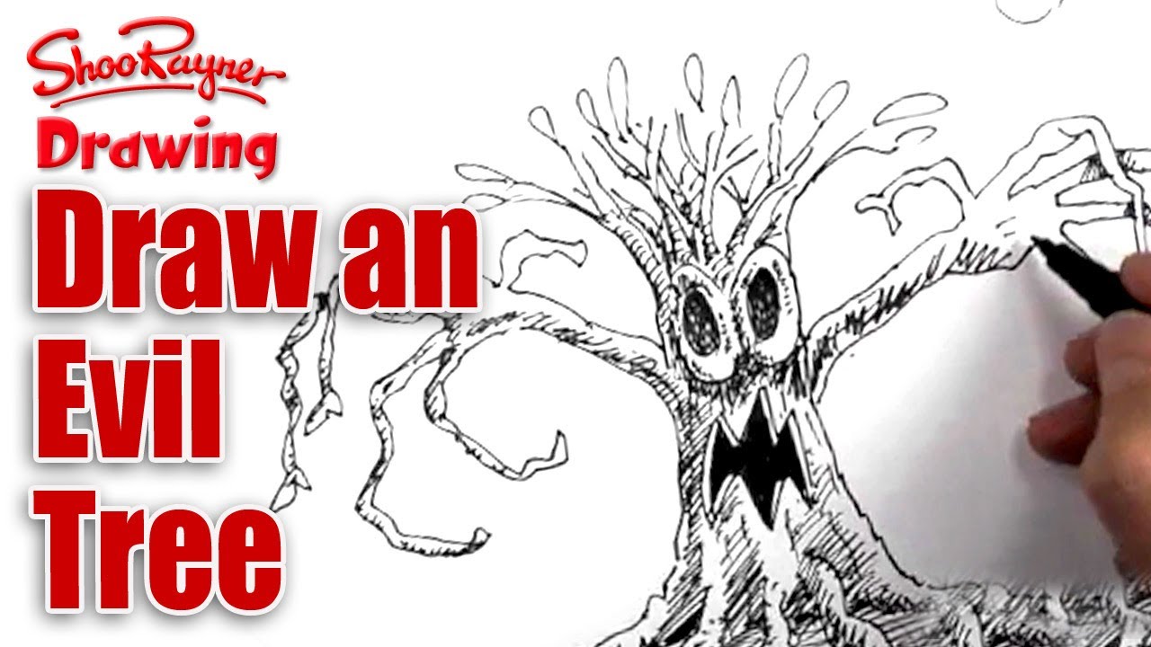 How to draw an evil tree - spoken tutorial for Halloween