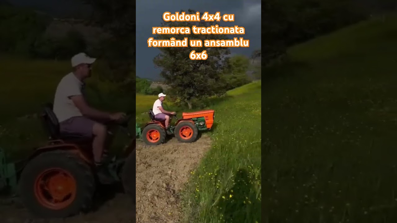 Tractoraș articulat Goldoni 4x4 diesel cu remorca tractionata form&acirc;nd un ansamblu 6x6