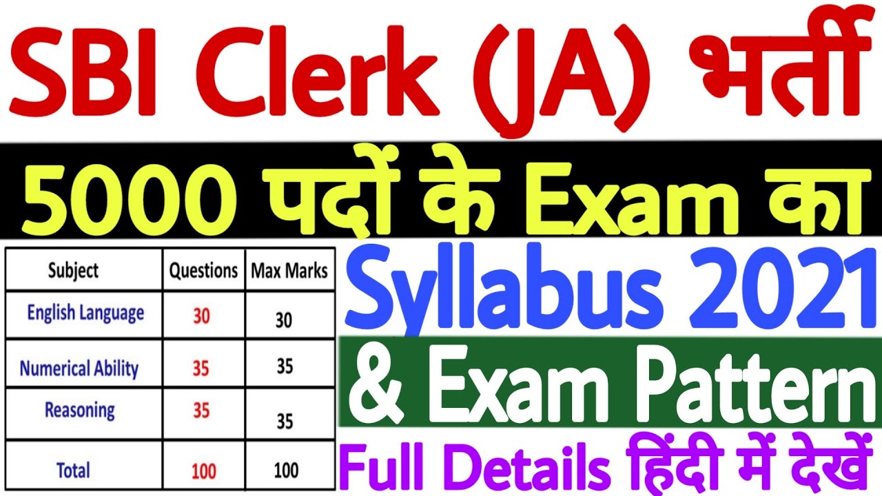 SBI Clerk Syllabus 2021 in Hindi | SBI Clerk Exam Pattern 2021 | SBI Clerk 2021 Syllabus in Hindi