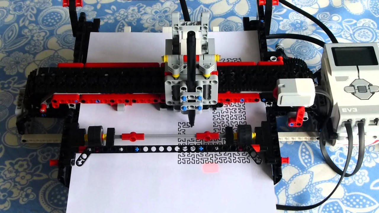LEGO&reg; Mindstorms EV3 plotter drawing a detailed Hilbert Curve