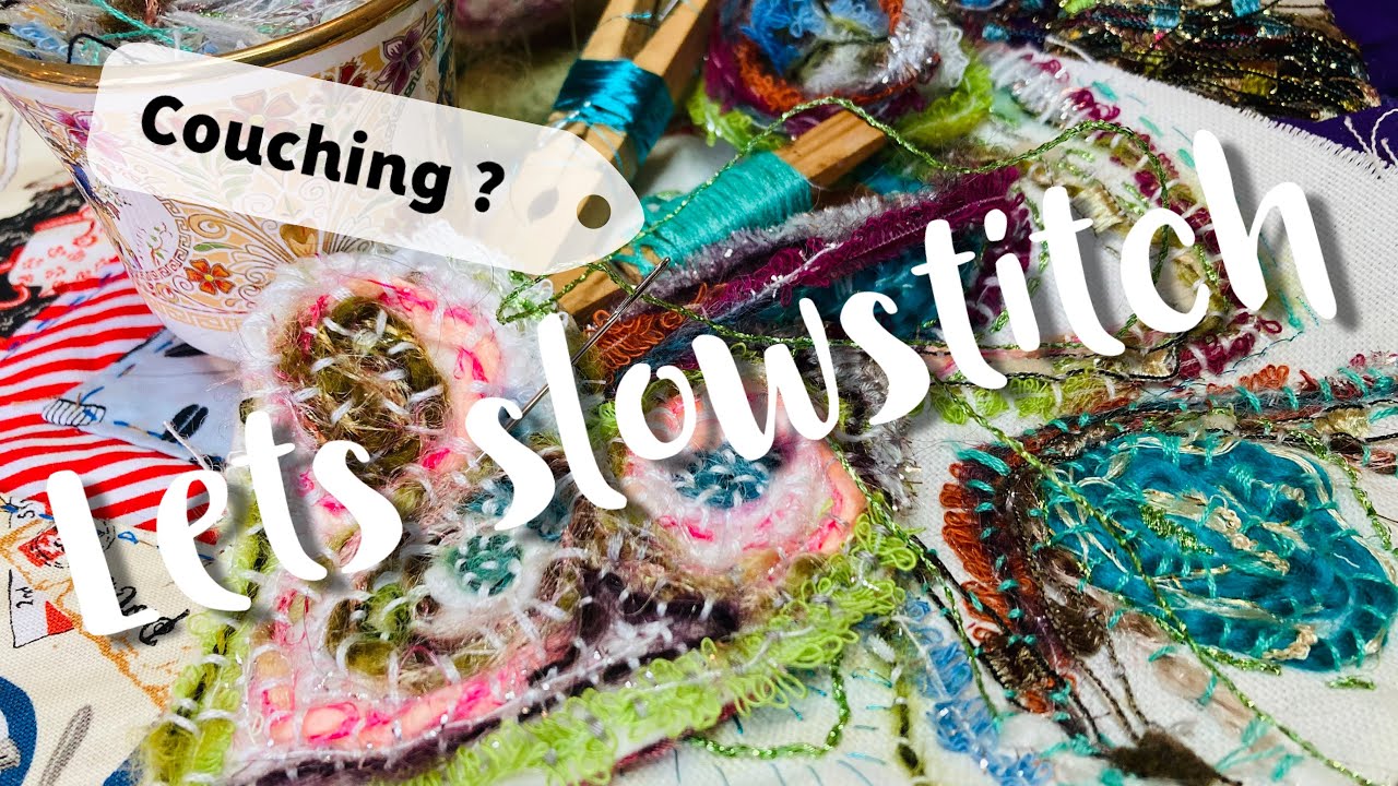 Easy slowstitch couching with yarn #fiberart Process Video
