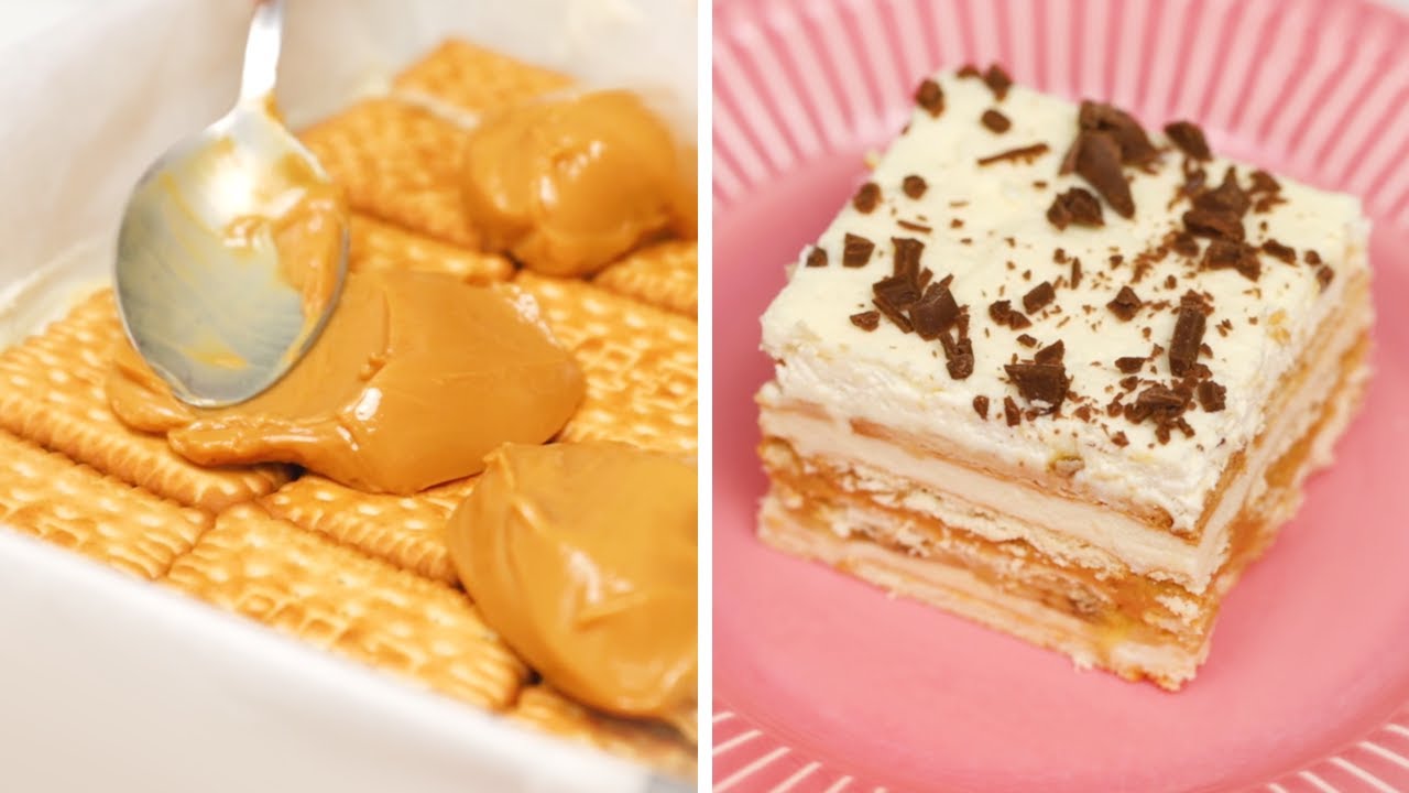 Bananowa krówka bez pieczenia. Ciasto z masą budyniową i kajmakiem 😍