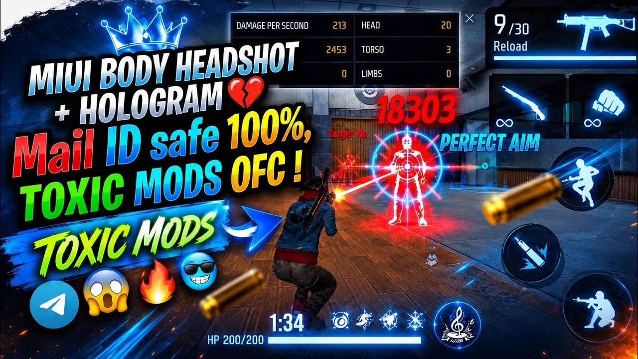 🔥 MIUI BODY HEADSHOT + HOLOGRAM 💔 100% MAIL ID SAFE | TOXIC MODS OFFICIAL 😱
