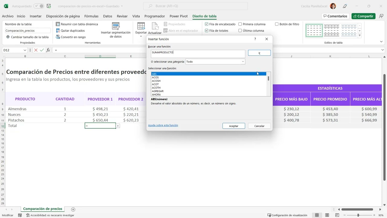 C&oacute;mo hacer un sistema de comparaci&oacute;n de precios en Excel