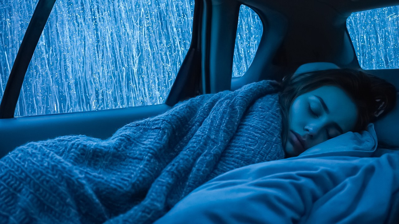Hipnose de Sono: Dormir em 3 Minutos com Sons de Chuva Forte e Trovões no Carro à Noite