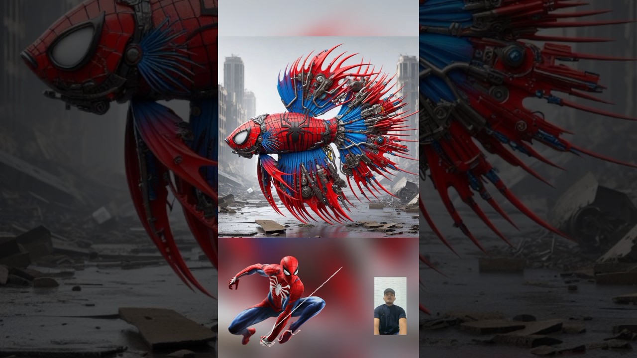 superhero Avengers but robot Siamese fighting fish #avengers #marvelhero #marvel #spiderman