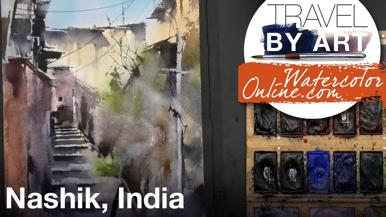 #152 Travel By Art, Ep. 27: Old Houses in Nashik, Maharashtra, India (Watercolor Cityscape Tutorial)