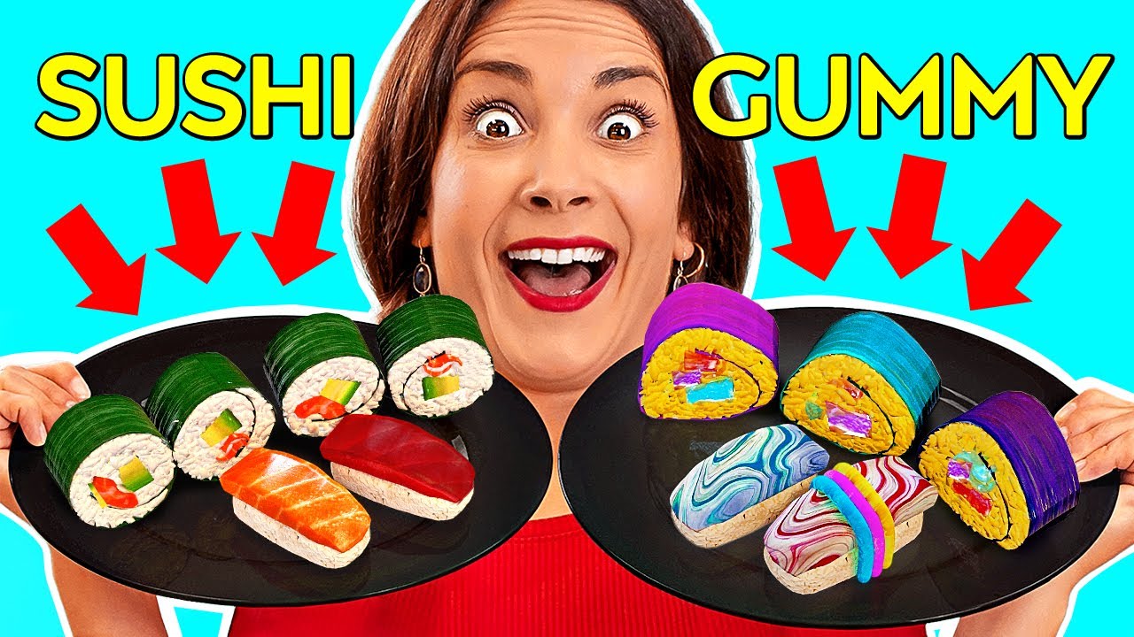 REAL FOOD VS GUMMY || Eating World&rsquo;s Largest Gummy! GIANT FOOD Tasting by 123 GO! Challenge