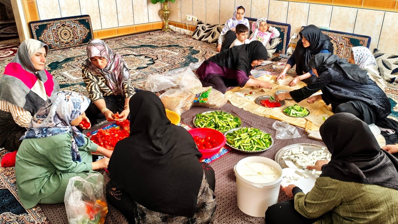 One Day Rural Life in Iran | 10 Women Making Luqmeh & Big Family Dinner