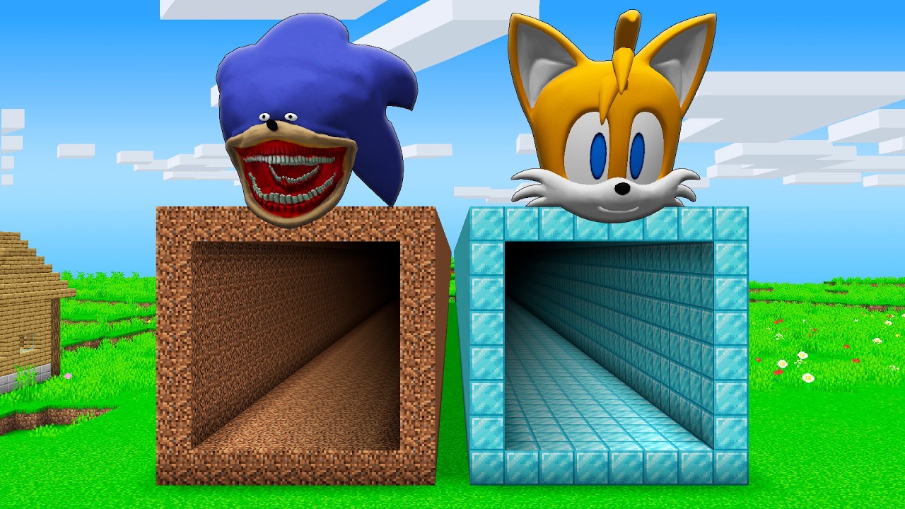 I found a SONIC TUNNEL vs SONIC TAILS TUNNEL in Minecraft ! What's INSIDE the LONGEST TUNNEL ?