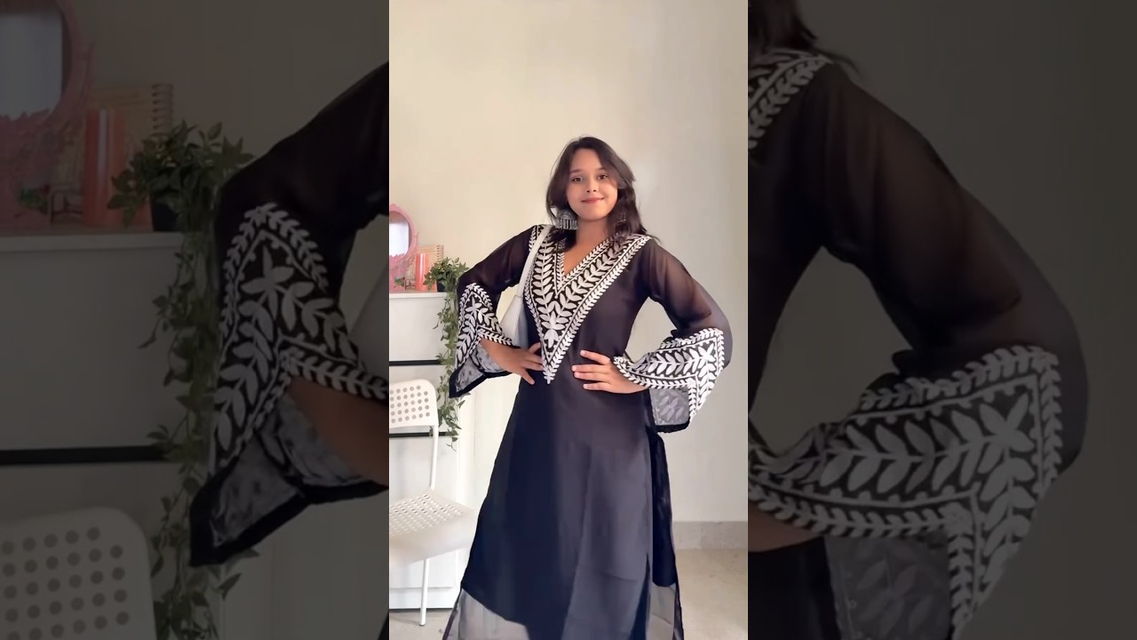 Link in description👇Summer Special Black & White Embroidered Suit Set|Kurta Palazzo for Women|