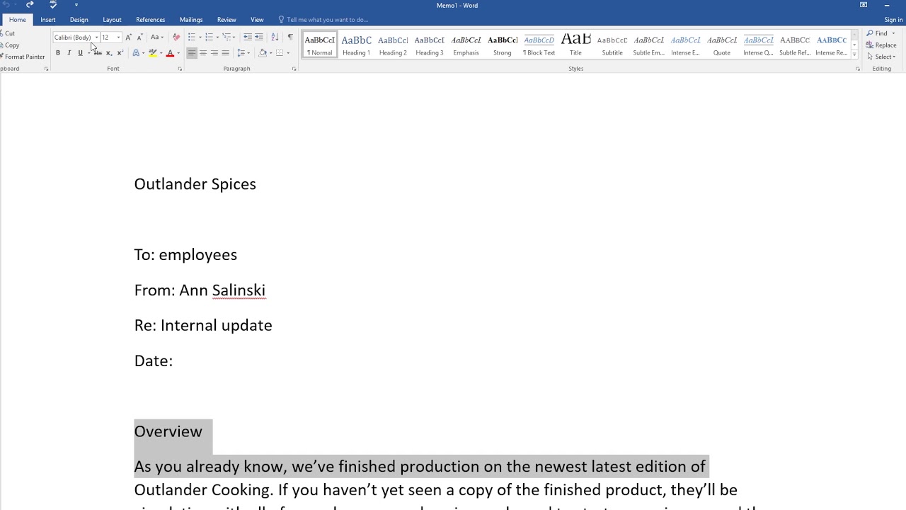 Microsoft Word -  Font Styles & Sizes