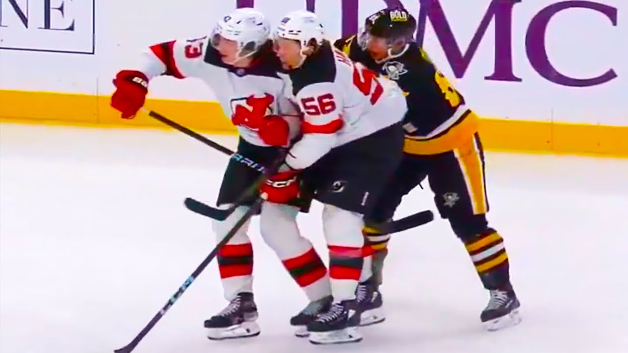 Sidney Crosby Injury Collision w/ Erik Haula & Luke Hughes | Devils vs Penguins 2025 NHL Highlights