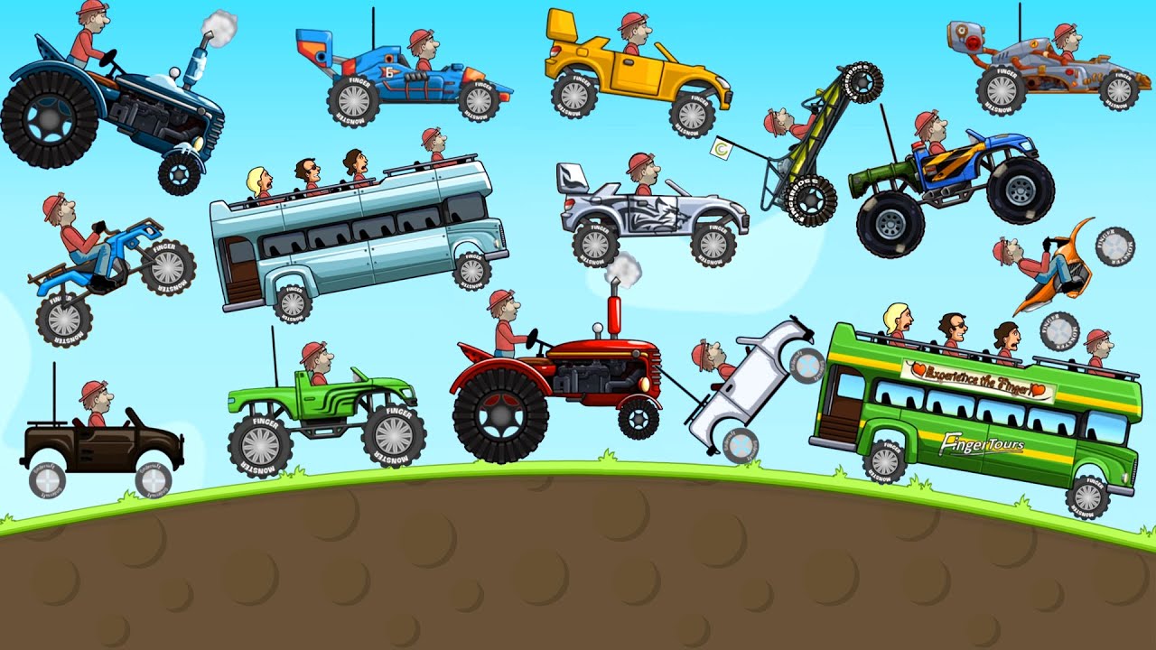 Hill Climb Racing 1 - ALL VEHICLE PAINTS Tractor, Bus, Rally, Motocross Bike Gameplay
