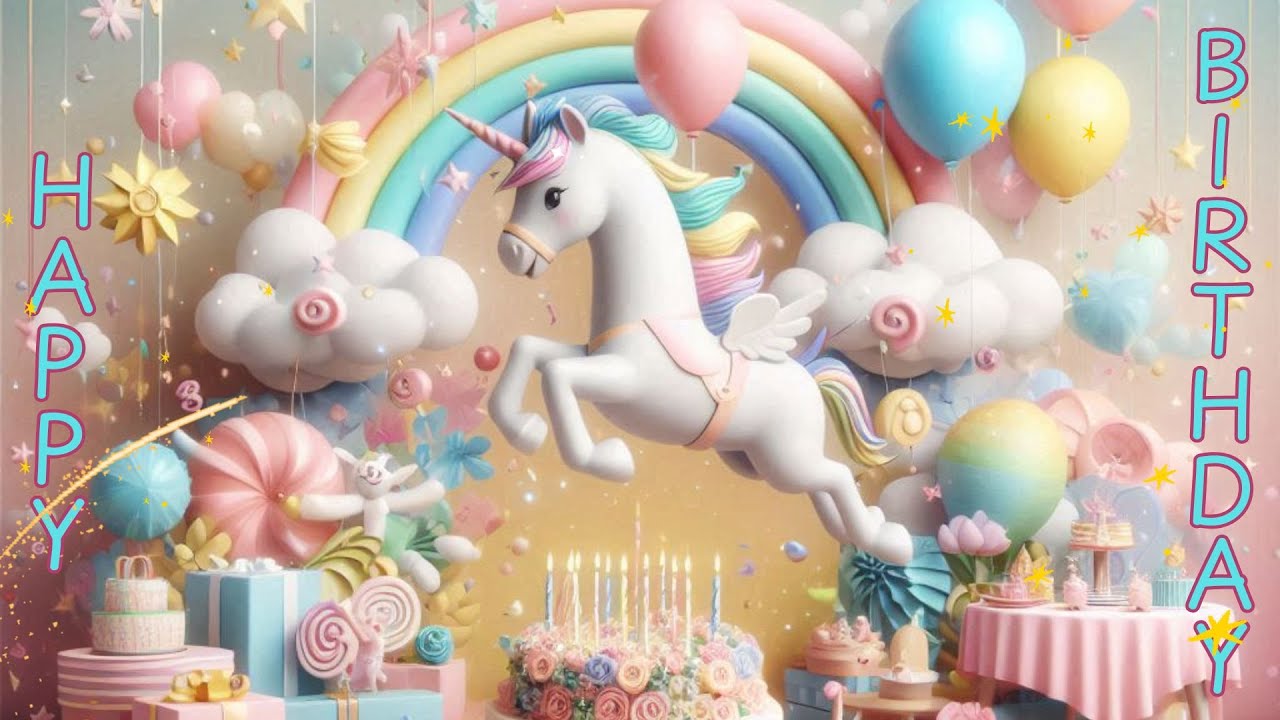 Whimsical Kids Birthday Background | 3 Hours | Pastel Colors + Unicorn Plushie + Sparkles