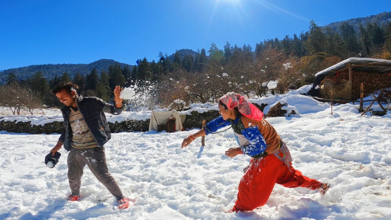 Snow 4k Cinematic Indian Village Video 2K23 | First Snowfall 2023 | Snowman, Gopro 9 Cinematic Video