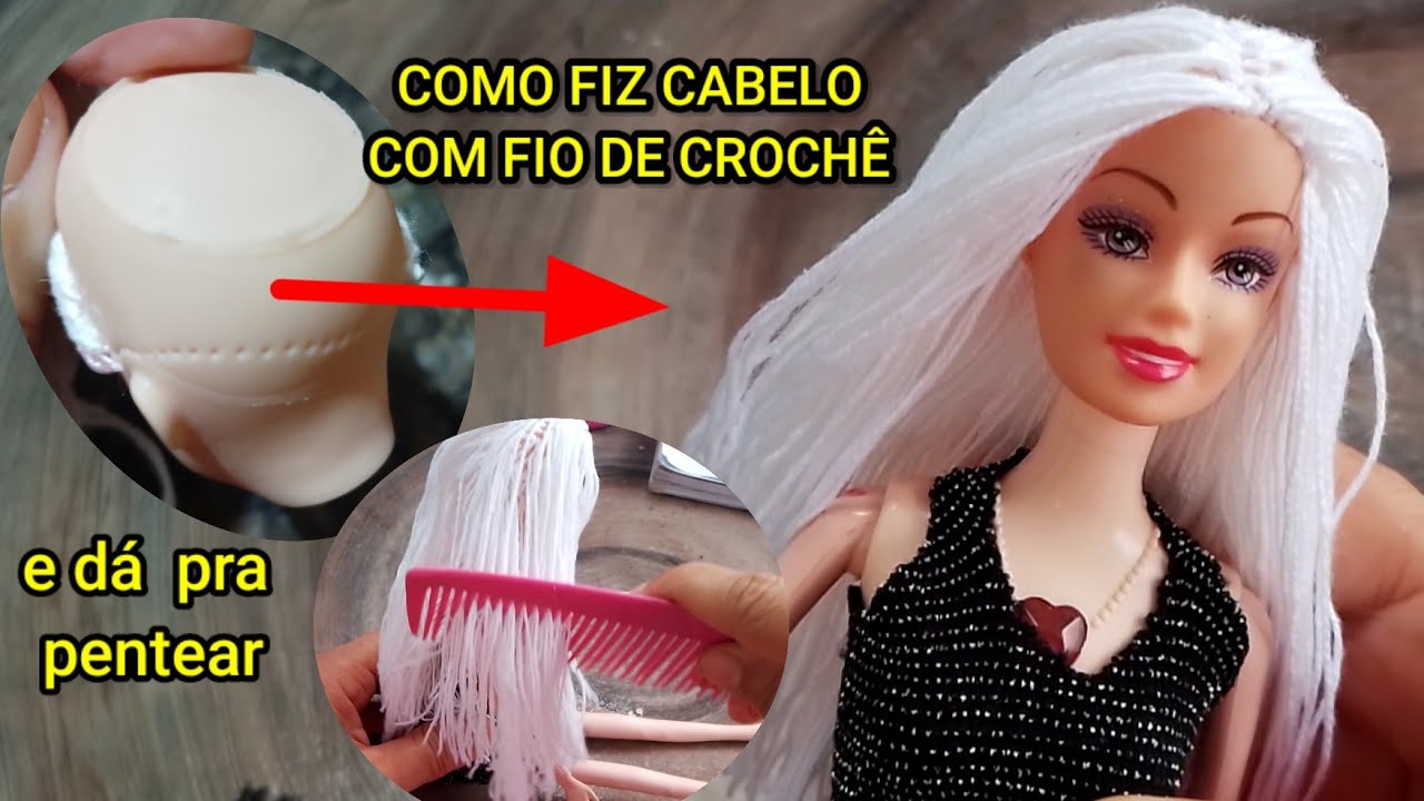 como fazer  cabelo de  boneca com fio de crochê
