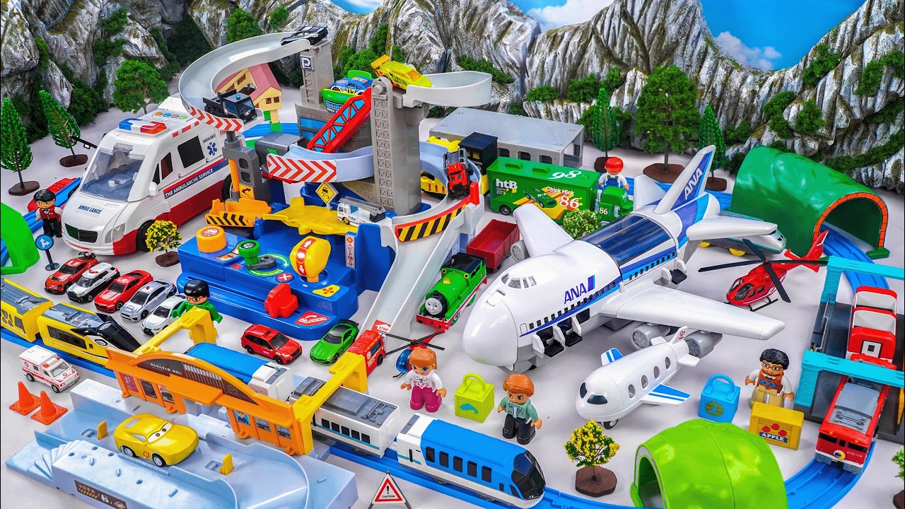 プラレール新幹線 ☆ トミカワールド わくわくドライブの建設 ＆ タカラトミー トミカワールド 変形ビッグパトロールカー