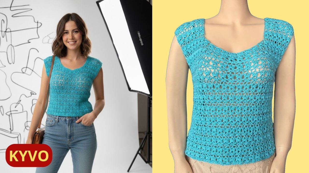 🧶Aprende a hacer tu Blusa para Verano Turquesa - Súper Fácil- A Crochet punto fantasía