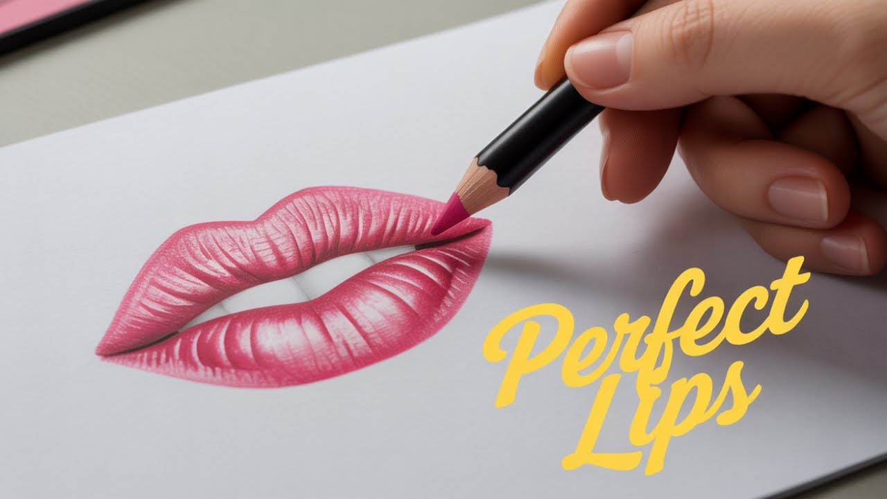Draw lips. Paper practice of permanent makeup lips