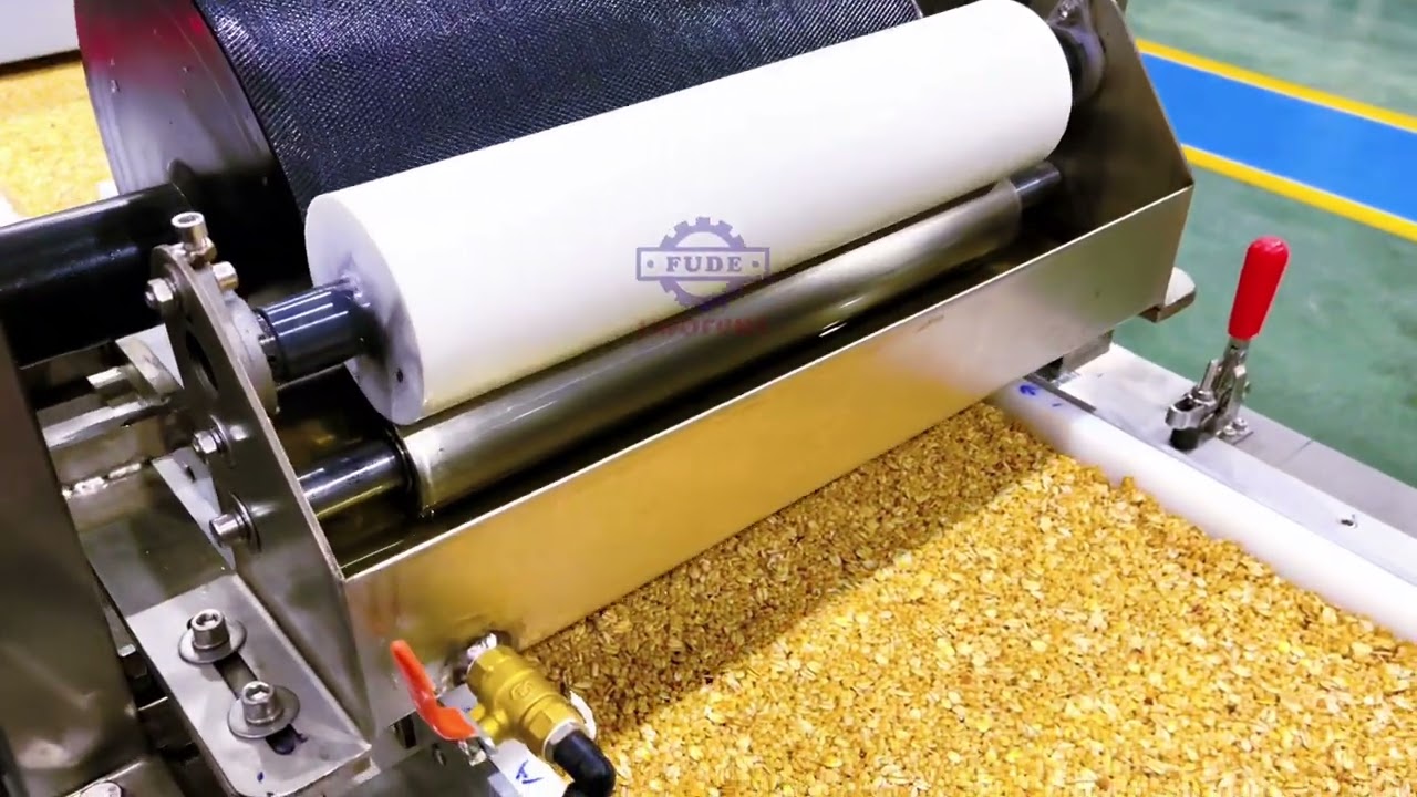 Grain energy bar production with chocolate enrobing line