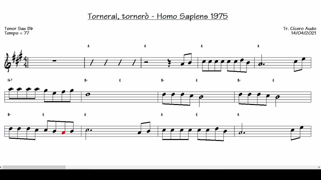 Tornerai, tornerò - Homo Sapiens 1975 (Tenor Sax Bb) [Sheet music]