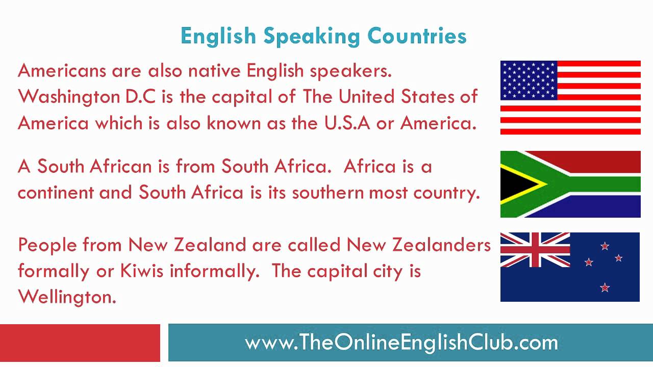 English Speaking Countries - Countries and nationalities
