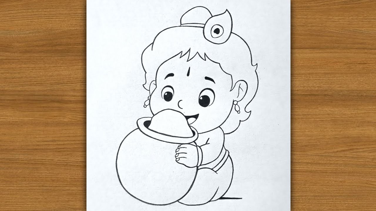 How to draw lord shree krishna makhan chor | easy drawing