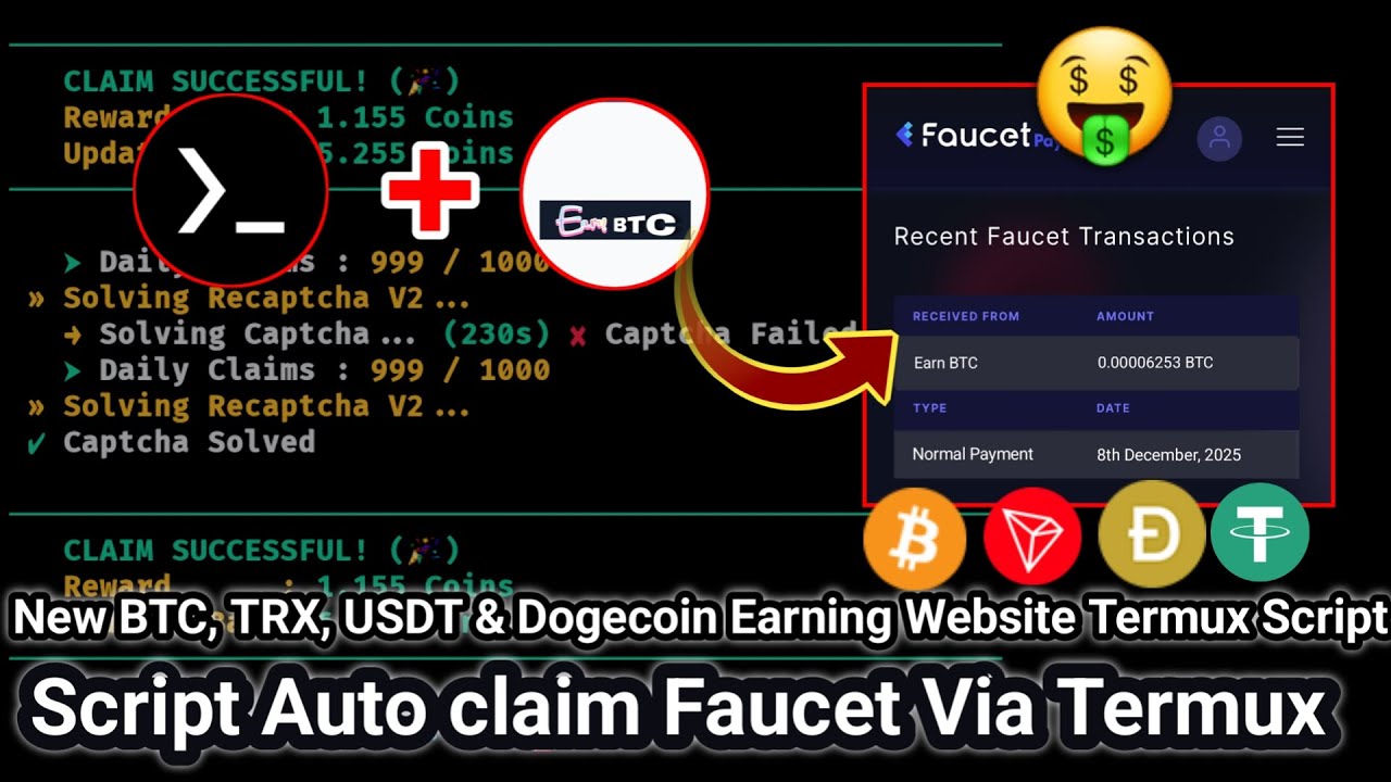 Nuyul BTC, TRX, USDT & Doge Earning Website Script - Auto Claim Faucet Via Termux 2025 100% Legit