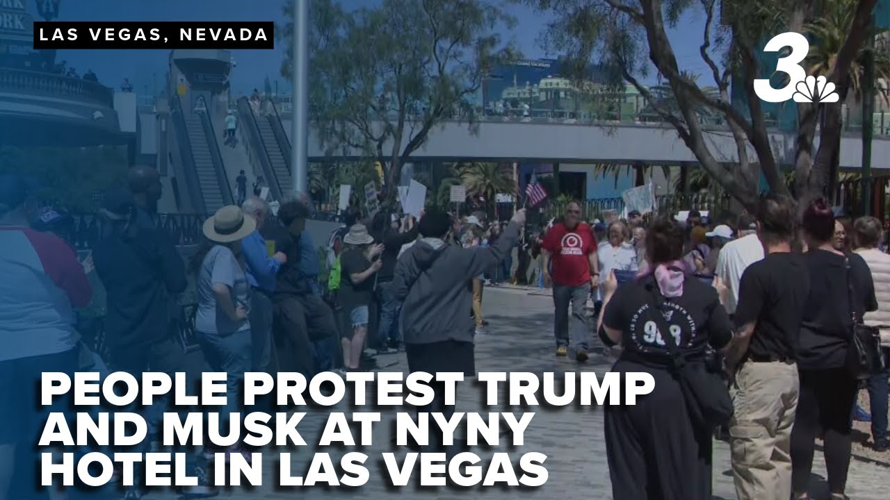 Protesters rally on Las Vegas Strip against Trump, Musk